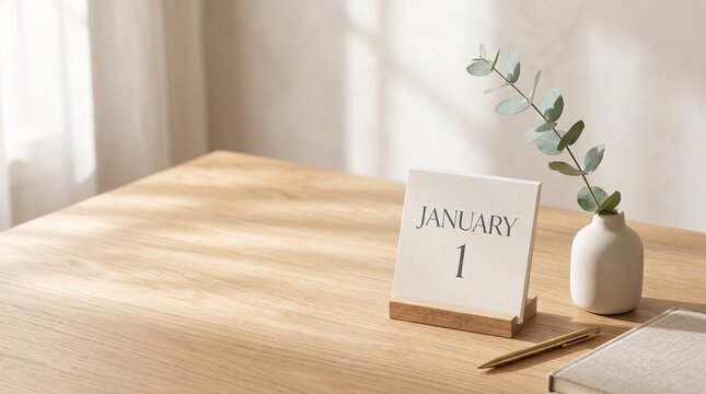 Desk calendar showing January first