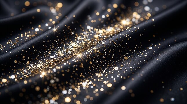 Glitter scattered on dark fabric
