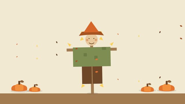 Animated 2D Flat Spooky Halloween Scarecrow Concept on Solid White Background