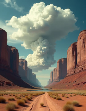 Dramatic Cloud Formation Over Desert Canyon Road