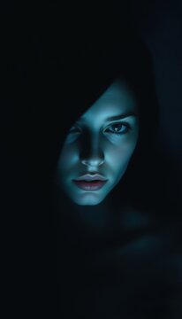 Portrait of Woman with Hood and Dramatic Low Light