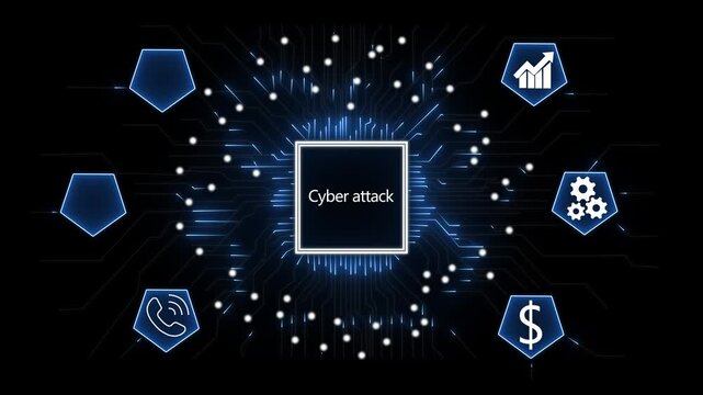 Cyber attack warning digital security concept with glowing circuit board interface and data cybersecurity