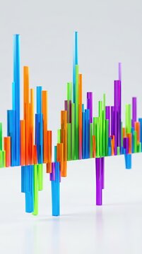 A dynamic bar chart displays intense fluctuations with sharp peaks and deep troughs, indicating high crypto price instability, market movement, crypto, currency