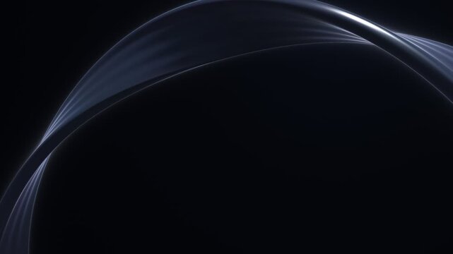 Liquid metallic arc rotating gracefully dark void with premium highlights and sleek silver reflections for high-tech branding