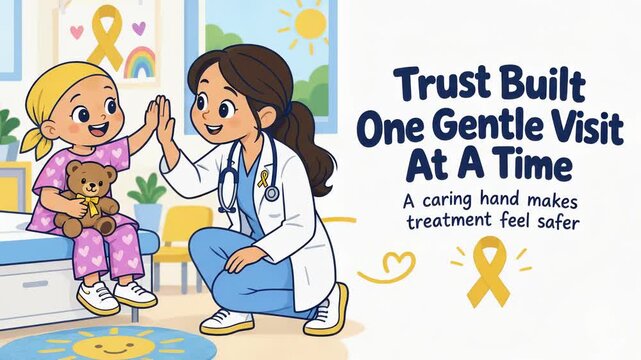 Animation of pediatric doctor high fiving young cancer patient