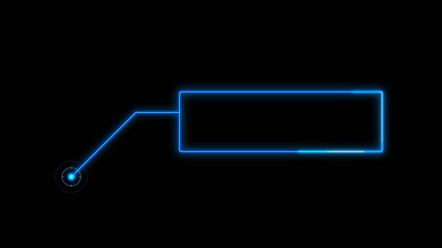 Blue holographic hud callout label glowing in dark digital space with sleek high-tech lines for sci-fi interface marketing