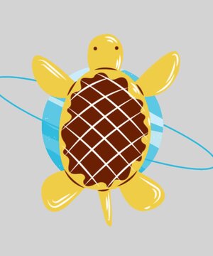the yellow sea turtle and the blue cosmic planetary element