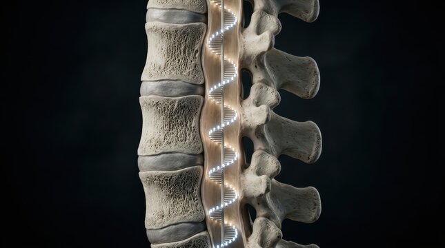 X-ray image of human spinal column and pelvis.