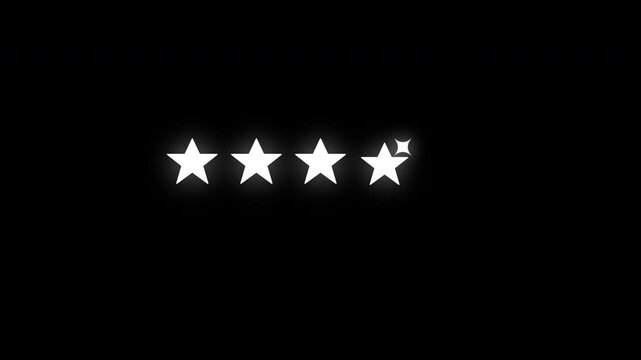 Rating five stars glowing icon sequence on black background