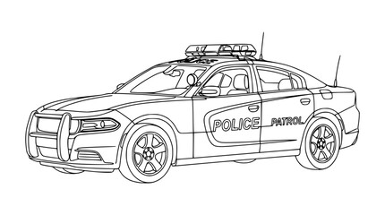 Police Patrol Car Line Art Illustration, Isolated © Wesi