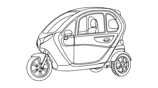 Modern Electric Three-Wheeler Vehicle Line Art Isolated
