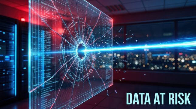Digital data security breach warning concept.