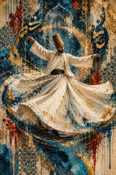 Whirling Dervish Sufi Dance in Abstract Islamic Art
