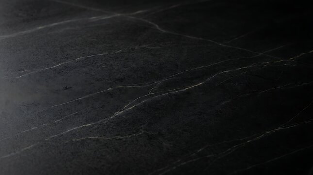 Dark black marble stone surface with thin white veins running across the texture creating a natural and pattern for interior surfacing