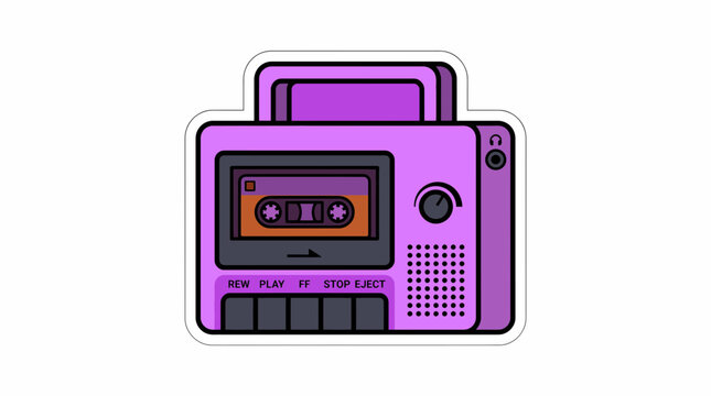 Retro Purple Portable Cassette Tape Player Vector Icon