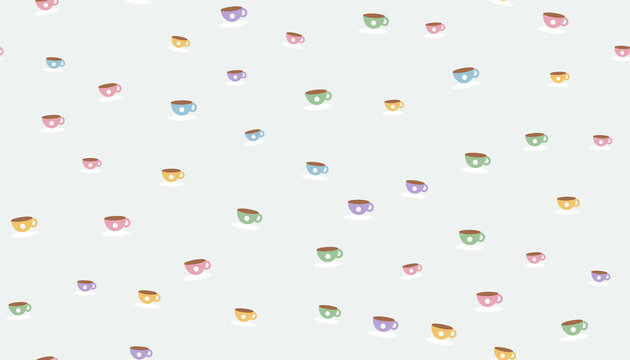 Seamless pastel teacup pattern on pale mint