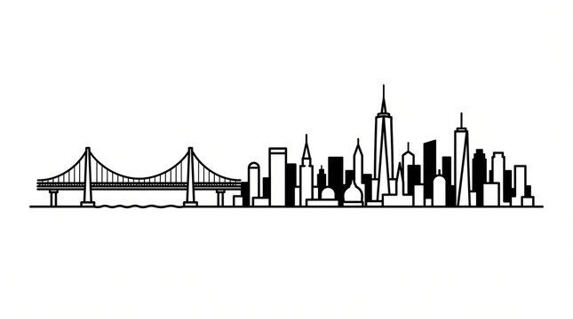 A bridge, building and skyline
