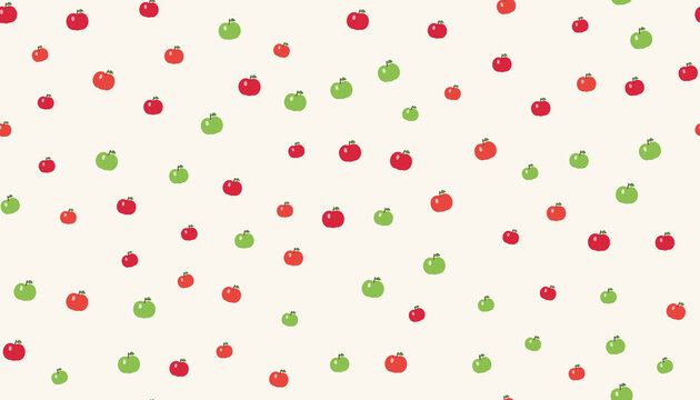 Seamless cute red and green apple pattern on cream