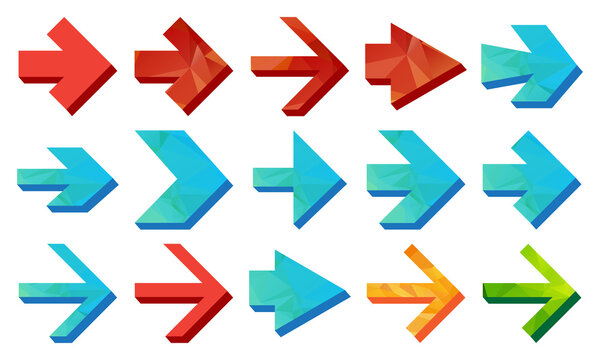 Set of colorful 3d geometric arrows isolated on transparent