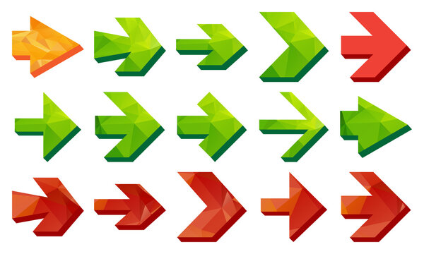 Set of colorful geometric arrows isolated on transparent background