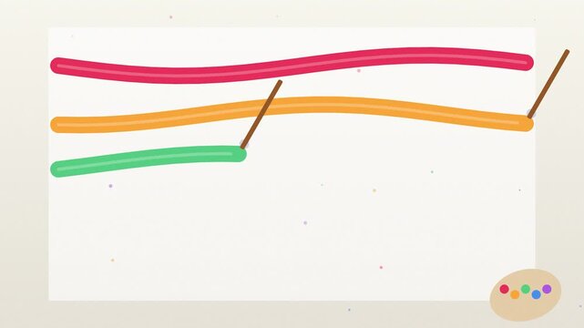 Rainbow lines drawn with brushes on white background, motion graphic, abstract art, kids creative