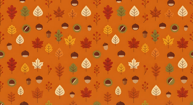 Fall autumn leaves and acorns seamless pattern
