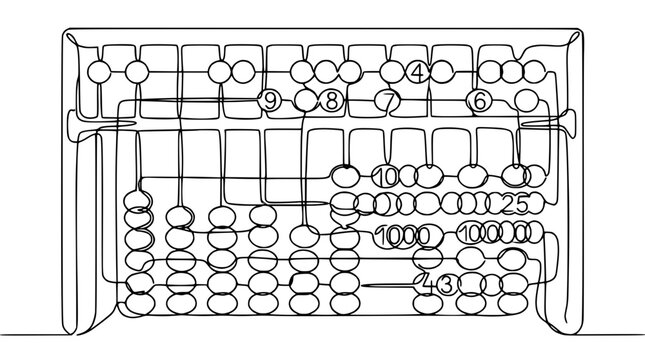Abacus with numbered beads, isolated on transparent background, education and calculation concept.