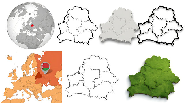 Comprehensive collection of geographic charts featuring distinct borders and terrestrial layouts for educational presentations and cartographic research involving the sovereign European republic