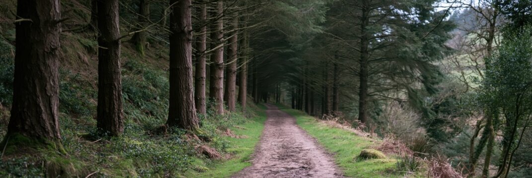 Forest path lined with tall trees