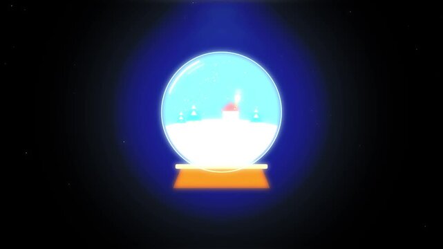Animated christmas snow globe with tiny house and forest trees inside isolated on dark background motion graphic