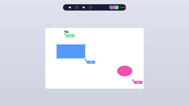 Collaborative digital whiteboard interface with real time user activity motion graphics for creative teamwork