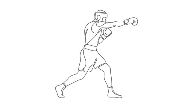 Continuous One Line Drawing of Professional Boxer Throwing a Powerful Punch