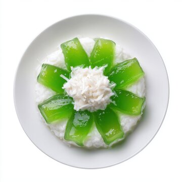 Christmas buko pandan dessert with young coconut isolated on a white background
