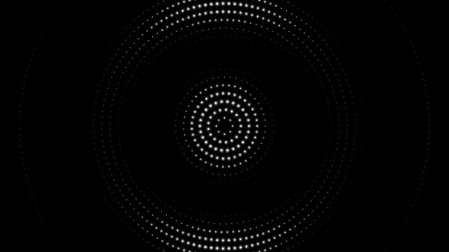 Digital Grid Expansion Animation with Random Dot Network on Black Background. Abstract Circular Halftone Motion Graphic Background with Pulsing White Dots 4k video
