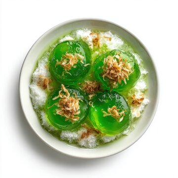 Filipino Christmas buko pandan dessert with young coconut isolated on a white background