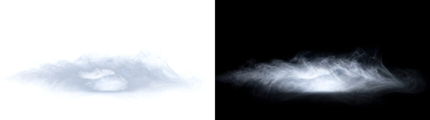 Fototapeta premium Fog hovering low over the ground in a wide bluish white mist cloud for spooky scene designs in PNG, Transparent and Black Background Versions