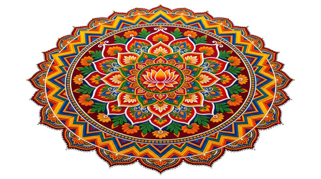 Colorful floral rangoli mandala pattern isolated on transparent background
