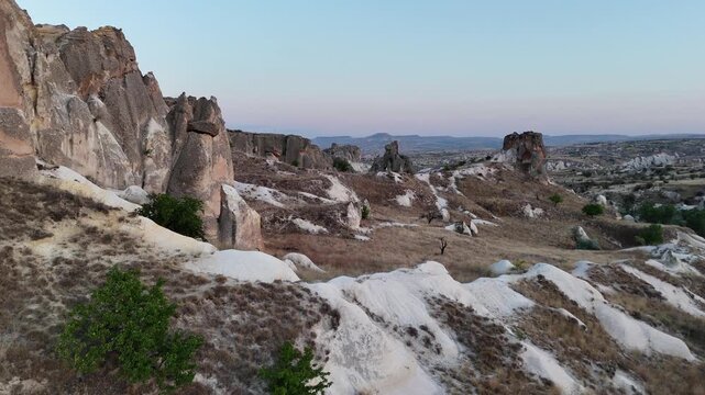 Aerial view of volcanic tuff valley near Urgup in Cappadocia, Turkey.