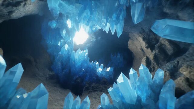 Luminous Deep Blue Crystal Cavern Interior 4K Generative AI