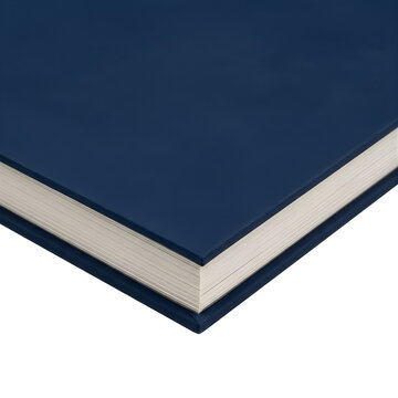 Close up view of blue hardbound book on transparent background