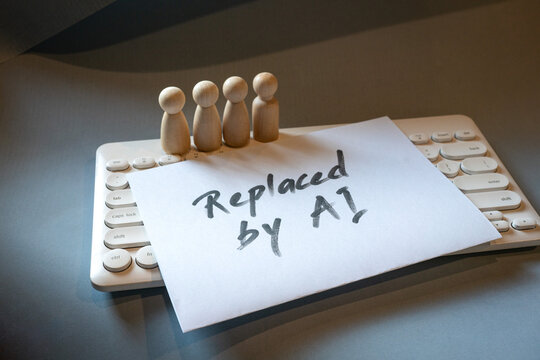 Wooden Figures on Keyboard with Replaced by AI Note