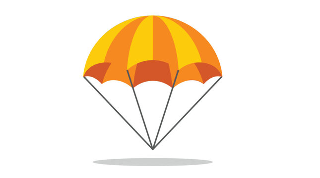Bright orange and yellow parachute with black strings floating against white background