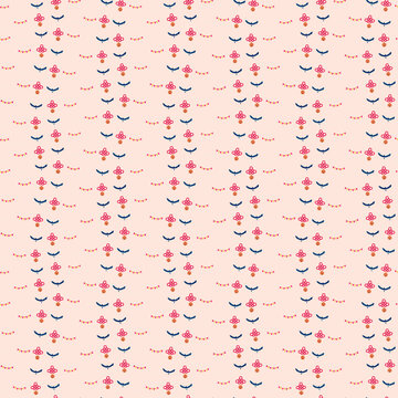 Pattern of stylized eyes, knots, and flags