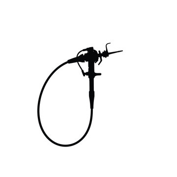 Silhouette of a medical endoscope with a flexible tube.