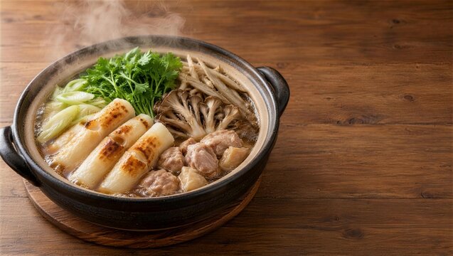 鶏肉と舞茸を盛ったきりたんぽ鍋