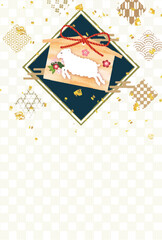Fototapeta premium 金箔をあしらった伝統的な絵馬と和柄の装飾