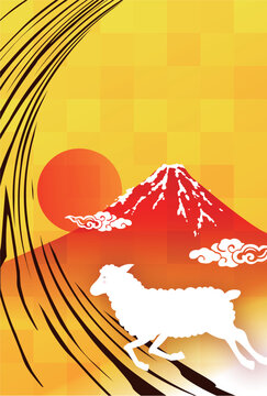 金色の市松模様と富士山と日の出を組み合わせた和風デザイン