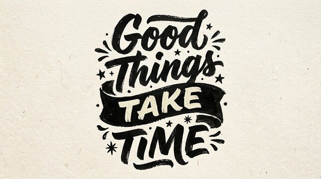 Hand lettered quote good things take time inspirational typography modern calligraphy