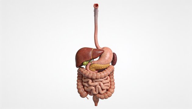 Human digestive system anatomy model showing internal organs for medical study