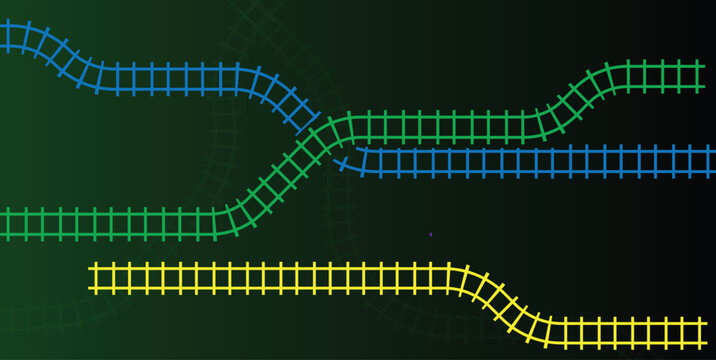 A colorful train tracks background. Vector template design.
